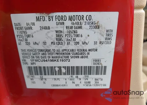 2008 Ford Escape Limited z USA, uszkodzony, nr VIN 1FMCU94198KE19372